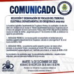 COMUNICADO: SELECCION Y DESIGNACION DE VOCALES DEL TRIBUNAL ELECTORAL DEPARTAMENTAL DE CHUQUISACA